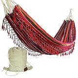 Boho Classic Hammock with Tassel, Handmade, Weather-Resistant, Hammock for Indoor & Outdoor, Lightweight Durable - for Patio, Porch, Backyard Lounging (Inti Red)
