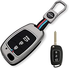Keycept™ Metal Key Cover Compatible for HYN Cre-ta | Venue | Aura | i20 | Grand i10 Nios | Xcent 3Button Flip Key with Keychain (Short Keychain).
