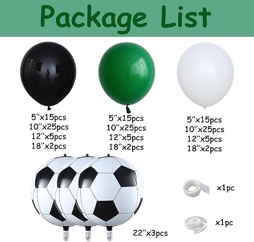 Miniatura 2 de Kit de arco de guirnalda de globos de fútbol, 144 globos de látex verde oscuro, negro y blanco con globos de papel de aluminio de fútbol 4D de 22