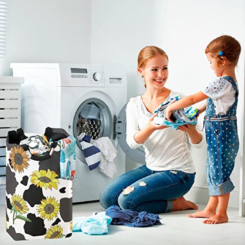 Sletend Large Laundry Basket Milk Cow Print Sunflower With Handle Foldable Durable Clothes Hamper Laundry Bag Toy Bin #TOP4
