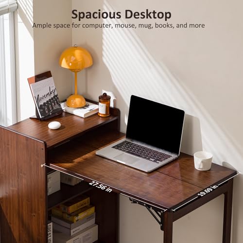 Bamboo Folable Desk for Small Spaces, Folding Desk with Storage, Brown by Dezyfurni - Used condition - Image 3