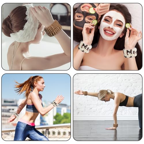 Abeillo 4 Stück Handgelenk Spa Waschband Mikrofaser Gesichtswasch Armbänder Korallen Saugfähiges Armband zum Waschen, Handgelenktücher für Waschen Gesicht und Dusche(Braun+Weiß1)