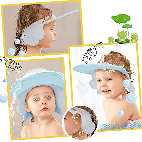 Baby Shower Hat Baby Shampoo Cap for Toddler, Infants Soft Protection Funny Safety Visor Cap, Silicone Kids Bathing Hat for Shower Blue
