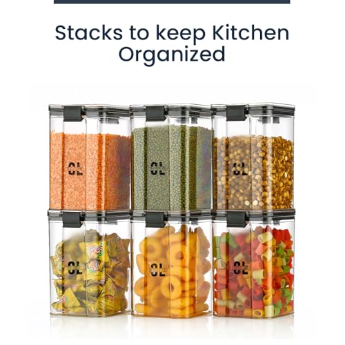 Image of Lock Container Plastic Jar Set of 6 (1100 Ml Each) | Airtight Lock Mechanism Kitchen Storage Containers | BPA Free Food Grade Organizer Boxes for Tea, Coffee, Sugar, Dry Fruits