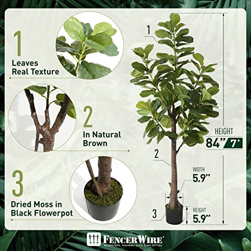 Fencer Wire Artificial Fiddle Leaf Fig Tree, 6 / 7 Feet In Pot With Dried Moss, For Indoor House Home Office Store, Potted Ficus Lyrata Faux Tree, Fake Plant Modern Decoration Gift For Housewarming #TOP1