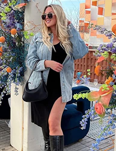 Seekme Women's Oversized Jean Jacket Plus Size Fashion Boyfriend Button Down Washed Denim Jacket (Light Blue, X-Large) #TOP1