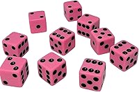 Vista 7 de 10 dados de juego rosa de 0.630 in con pipas blancas