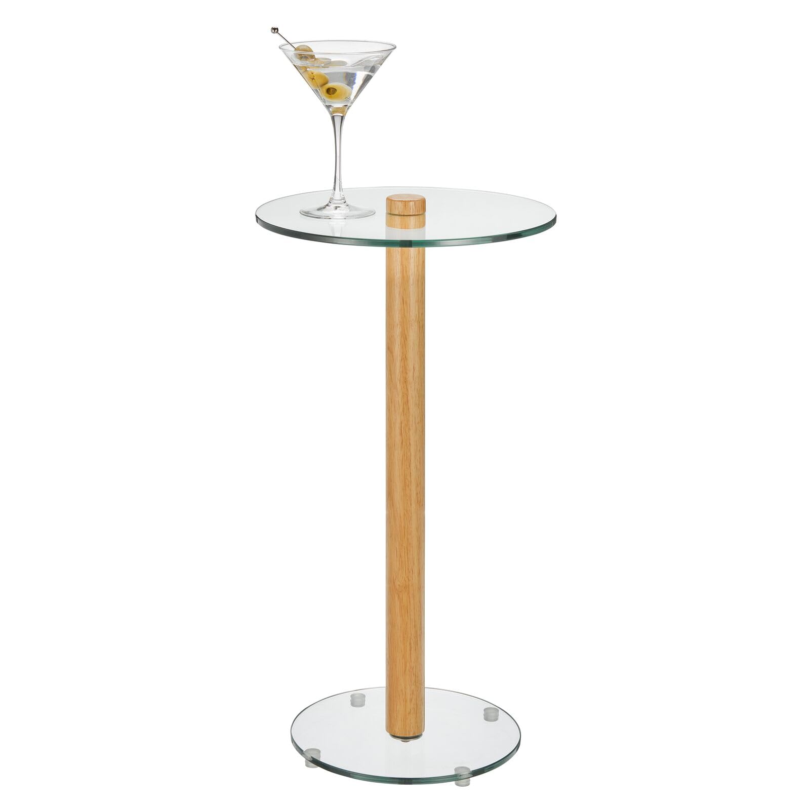 mDesign Glass Top Side/End Drink Table - Tall Modern Round Accent Wood Nightstand Furniture for Living Room, Dorm, Home Office, and Bedroom - 12" Round - Clear/Natural