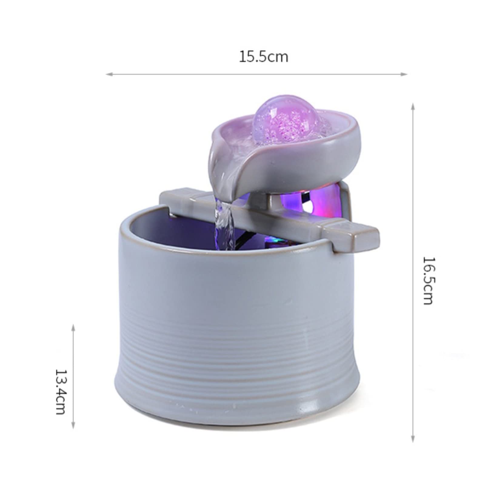 Fuente de Interior Mini fuente de mesa de cerámica for interiores Fuente de agua interior moderna for sala de estar, oficina o dormitorio con luces y bomba sumergible eléctrica, 6,4 pulgadas de alto F