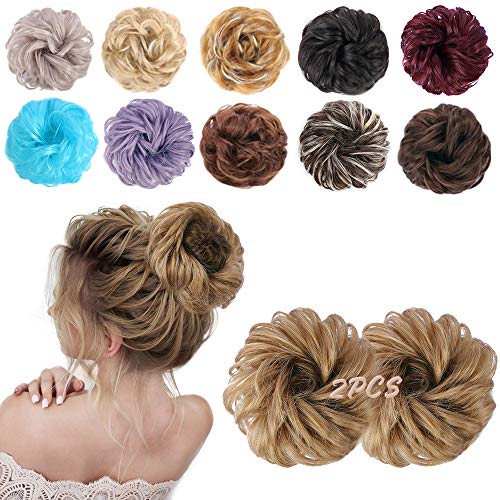 MORICA 2PCS Messy Bun Hair Scrunchies Messy Bun Hair Piece for Women Curly Wavy Scrunchy Updo Bun Extensions