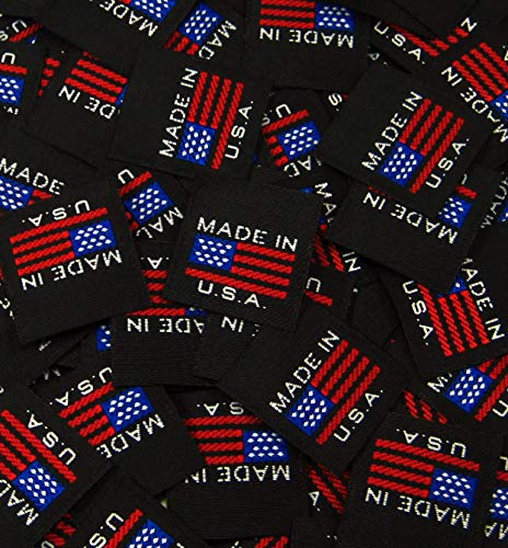100 pcs Black Woven Sewing Garment Clothing Label Tags - American Flag Made in U.S.A.