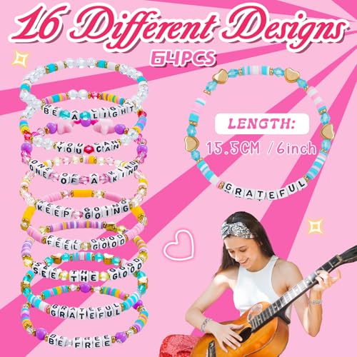 64 pcs Inspirational beaded Bracelets Bulk Adjustable Colored Motivational Bracelets Friendship Bracelets Encouragement Gifts for Women Men Home Office (beaded2)2