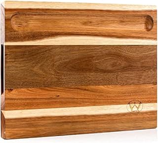 Winged Sirius Premium Large Wood Acacia Chopping Board with Vegetable Compartment, Organic Acacia Cutting Board, Heavy Duty Serving Tray for Chopping Meat, Vegetable, Cheese