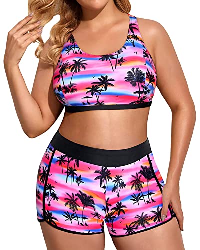 Image of Holipick Women Plus Size Swimsuits - Athletic 3 Piece Tankini with Shorts