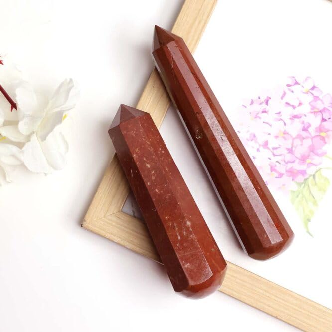 Image of Red Jasper Crystal Wand (100-150g) Natural Polished Healing Stone for Reiki, Meditation, Chakra Balancing, Energy Healing, Aura Cleansing, Massage Therapy, Feng Shui Decor & Spiritual Gift