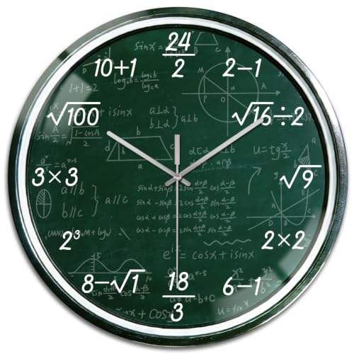 peacoblue Blackboard Math Wall Clocks Battery Operated, 12" Round Clock