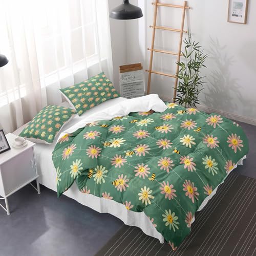Imprimé abeilles vertes et fleurs roses pour cette parure de lit rustique zippée - 4