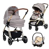 Kinderwagen 3 in 1 Komplettset Baby Zubehör Kinderwagen Buggy mit Liegefunktion Baby Ausstattung Neugeboren Kombikinderwagen Kinderautositz Babyschale Baby Wagen 3 in 1 (Beige)