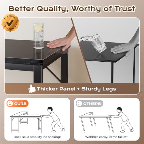 Huuger 63 Inch L Shaped Desk with Power Outlets and USB-C Port, Reversible Computer Desk, Larger Office Corner Gaming Desk, 0.95 Inch Thicker Desktop, Metal Frame, for Home Office, Study, Black