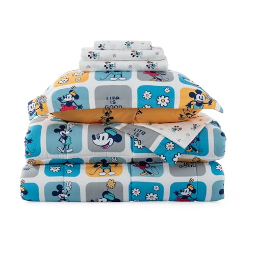 Berkshire LIG Printed Reversible Microfiber Comforter Set7-Piece Ultra Soft All-Season Bedding Wrinkle & Fade Resistant Queen Steamboat Willie Boxes Extra Large Blue