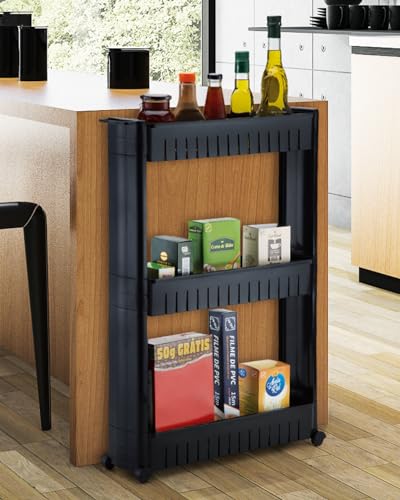 Prateleira Multiuso com Rodízios Arthi | Três Andares Armazenamento Organizado | Facilita a Locomoçã
