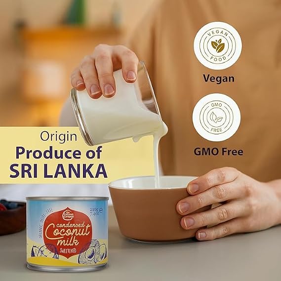 The Coconut Company Organic Condensed Coconut Milk, Mixed with Sugar to Make a Rich Sugary Cream, Use to add a Sweet hit to Desserts, or as a Topping for Cakes, 210g (Pack of 12)
