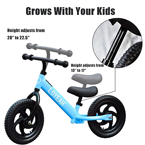 Loyeah Balance Bike For 2 3 4 5 6 Year Old Boys Girls, 12 Inch Kids Toddler Balance Bike Indoor Outdoor Toys, No Pedal Training Bikes, Adjustable Handlebar And Seat, Eva Tires, Blue #TOP4