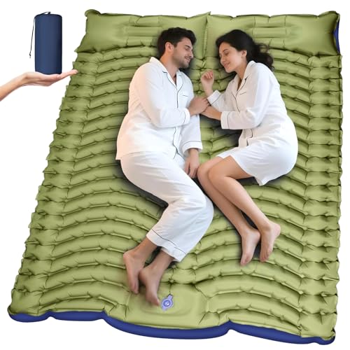 Yamokizy Double Camping Sleeping Pad, Ultra-Lightweight Inflatable Sleeping Mat with Built-in Pillow, Foot Pump, Compact and Portable, Ideal for Outdoor Camping Gear, Backpacking, Hiking(Duo)