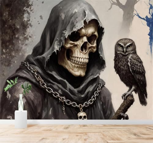 Papier peint de luxe forêt brumeuse et squelette corbeau noir 3D