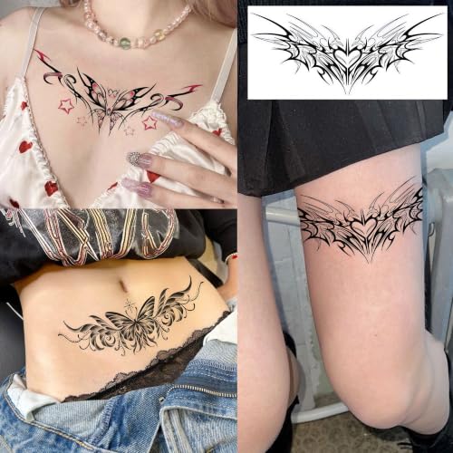 Image of Bilizar 8 Sheets Tramp Stamp Waist Tattoos Lotus Butterfly Temporary Tattoos For Women Adults Cross Sticker, Realistic Bow Bowknot Rose Fake Belly Tattoos Y2K Back Tatoos Waterproof Long Lasting