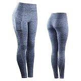 Linkay Leggings deportivos de yoga para mujer, pantalones de entrenamiento ajustados para correr, absorción de sudor, pantalones de yoga de pierna ancha con bolsillos para mujer, azul marino, 34-37