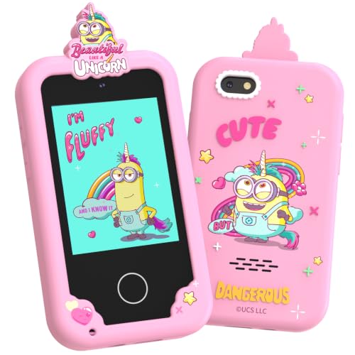 Image of KOKODI Kids Smart Phone Toys, Minions Collab Birthday Gifts for 3 4 5 6 7 8 Year Old Boys, Touchscreen HD Digital Dual Video Camera, Preschool Learning Toy for Kids 3-5 Travel Trip Activity (Pink)