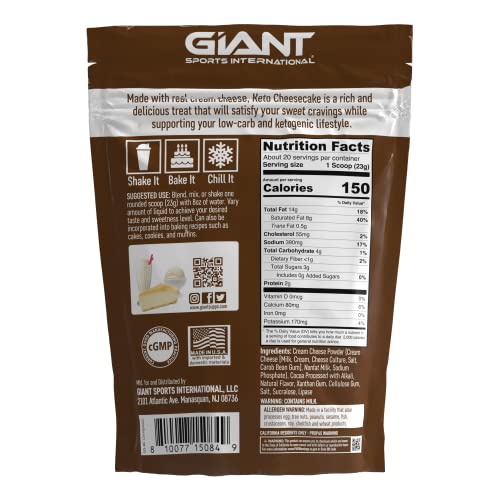 Giant Sports Keto Cheesecake Shake Mix - Delicious Low Carb, Ketogenic Diet Gluten Free Powder Mix - Works Great with Almond Milk - Chocolate (20 Serving Bag) - Thumbnail 2