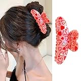 Heart Hair Claw Clips Red Heart Laser Design Hair Clips Holiday Hair Accessories Large No-Slips Hair Jaw Clips Hair Barrette for Hairstyling Women Wedding Party Hair Decoration