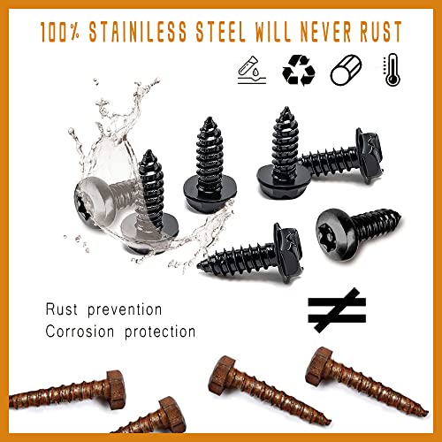 4 Set Black Anti Theft License Plate Screws Kits, Rustproof Stainless Steel Car Tag Plate Mounting Hardware, M6 (1/4