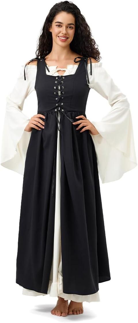 Women's Peasant Overdress with Adjustable Laces & Pockets, Renaissance Corset Dress for Halloween, Medieval Festival - Image 6