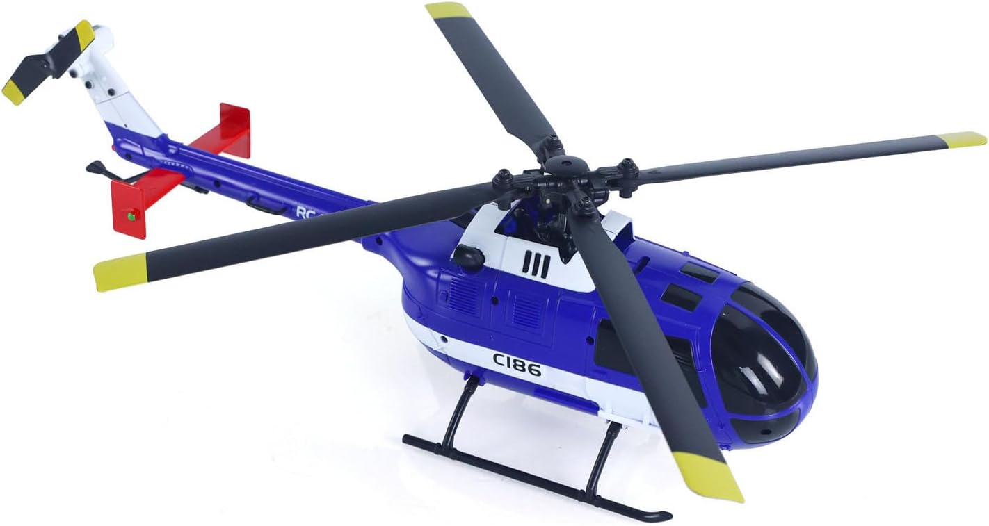 Plastic Rc Era 1/48 4Ch Remote Control Helicopter C186 Gyroscope One Key Takeoff Barometer Battery Model Aircraft Toys for Adult(Blue)