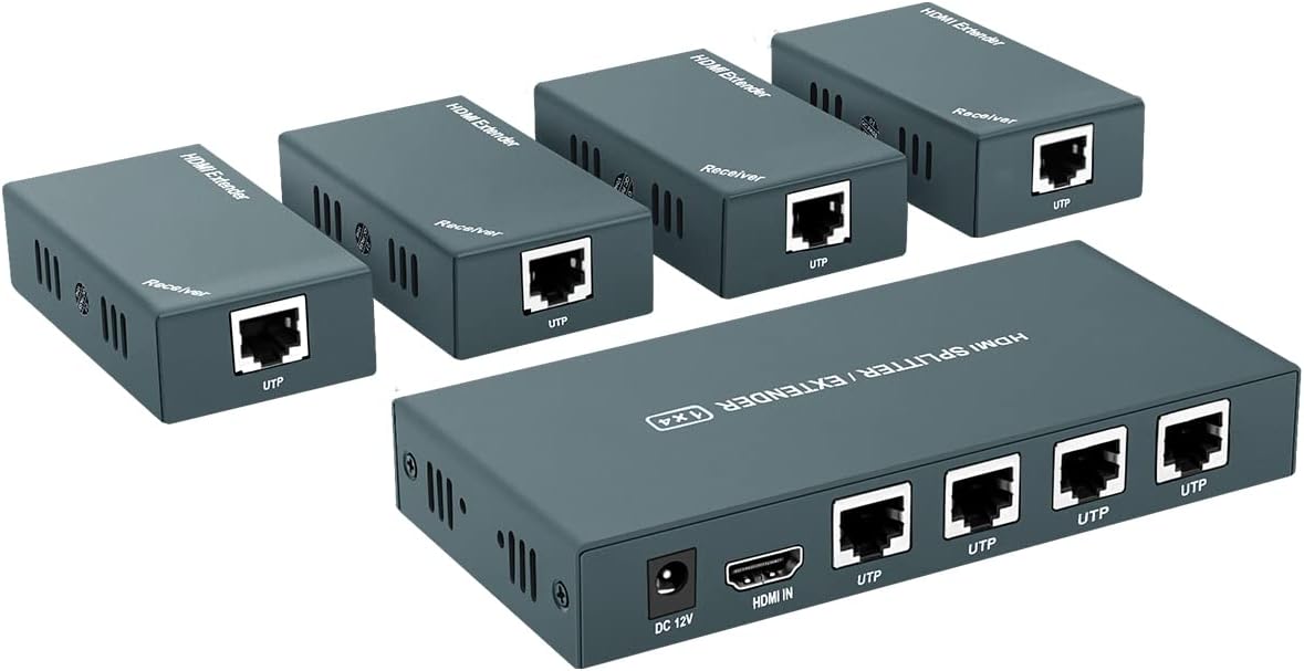 - AAO HDMI Extender Splitter 1x4, 1080P@60Hz, Extending 165ft (50m) Length Transmission Over CAT5e/CAT6/CAT7 Cable, 4 Channel Transmission, 1 Power Adapter