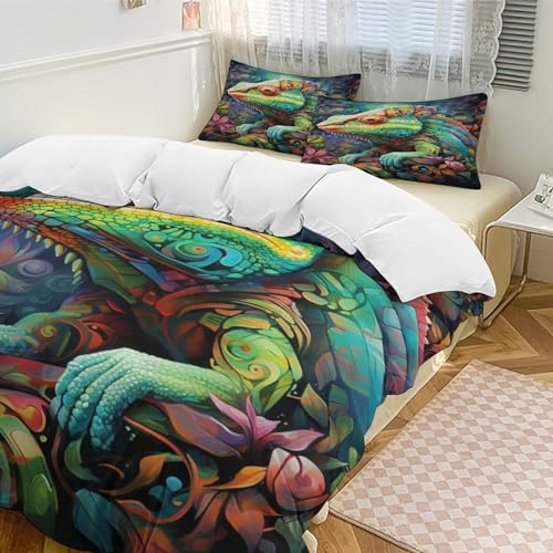 Parure de lit housse de couette caméléon 3 pièces polycoton 200x200cm pour lit double