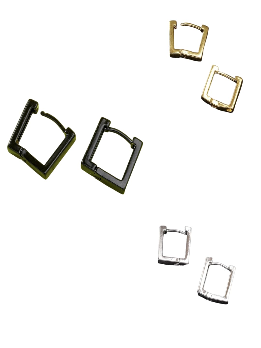 nvr Earrings for Men and Boys | Set of 3 Multicolor Rhodium-Plated Geometric Shape Hoop Earrings for Men | Stainless Steel Hoop Earrings |Birthday Gift for Men and Boys Anniversary Gift for Husband-picture-14