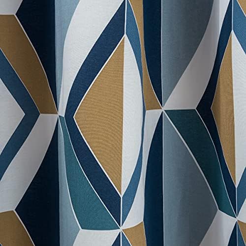 Sleepdown Printed Large Diamond Geo Eyelet Curtains for Bedroom and Living Room - 66 x 54 Inch - Navy