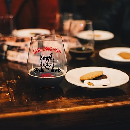 Miniatura 4 de Perfectinsoy Bonita copa de vino de perro Husky con caja de regalo  Dog Mom Ever  Regalos para amantes de los perros para mujeres, mamá, tía abuela,