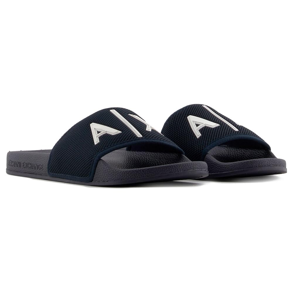 Armani Exchange Male Mykonos, 3D printed Logo Slide Sandal,Blue,44