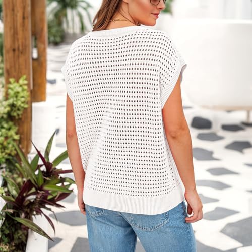 Crochet Cap Sleeve Tops for Women Beach Cover Ups Summer Sweater Crochet Vest Cute Pullover Spring Knit Tank Tops4