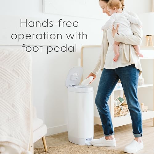 Image of Diaper Genie Deluxe Diaper Pail Gift Set with 2 Easy Roll Refills (48 Bags) | Deluxe stainless steel pail registry gift set includes Easy Roll tear-off bags holding up to 2,256 newborn diapers in total.
