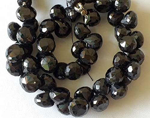 Perles de spinelle noire naturelle facettées en forme d'oignon 8mm pour création de collier