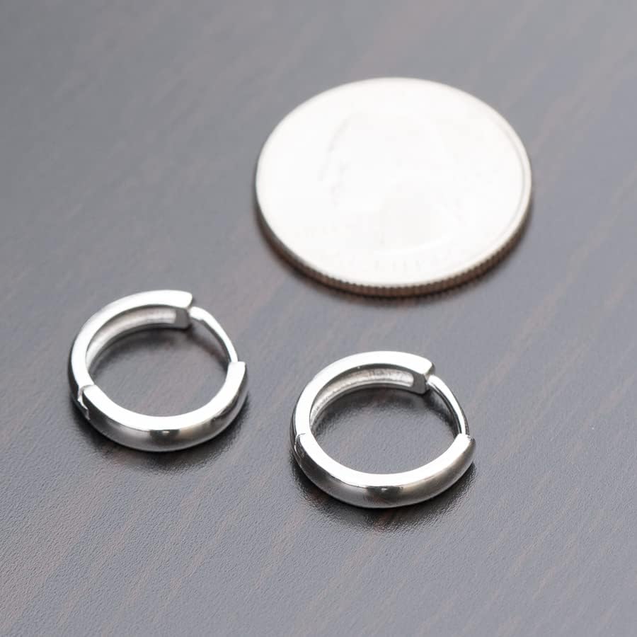 White Gold Plated 925 Sterling Silver Post Small Hoop Earrings for Women And Men Huggie Hoop Earring Lightweight Hypoallergenic 12mm - Image 6