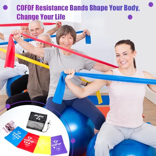 COFOF Resistance Bands, Exercise Band with 4 Resistance Levels,1.8m/5.9ft long Stretch Bands with Carry Bag & Exercise Guide, Straps for Yoga, Pilates,Strength Training - Image 6