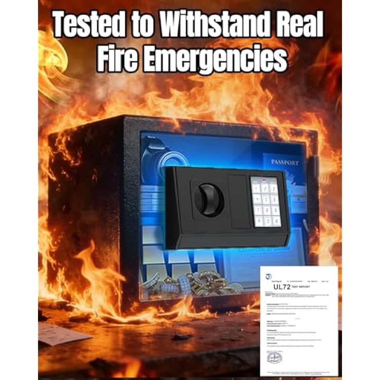 [2026 35-Min 1700F] Fireproof Safe for Home, Money Safe for Cash, 22Lbs Fire Proof safes for Home Use, Wall Mounted Safes with Alarm System and LED Light