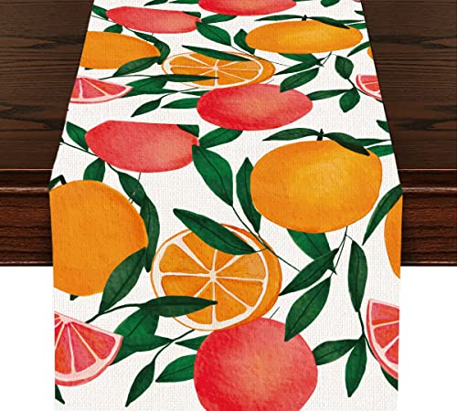 Lovely Modern Style Fruit Print Table Runner, Kitchen Dining Table Decor, Orange Lemon Decor Table Runners for Indoor Outdoor Home Farmhouse Holiday Wedding Birthday Party, 13 x 72 Inch Everyday use